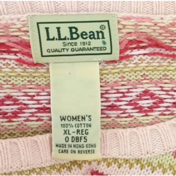 L.L. Bean Vintage Sweater Pink Tan Fair Isle Ribbed Cotton Knit Oversized - Picture 13 of 14